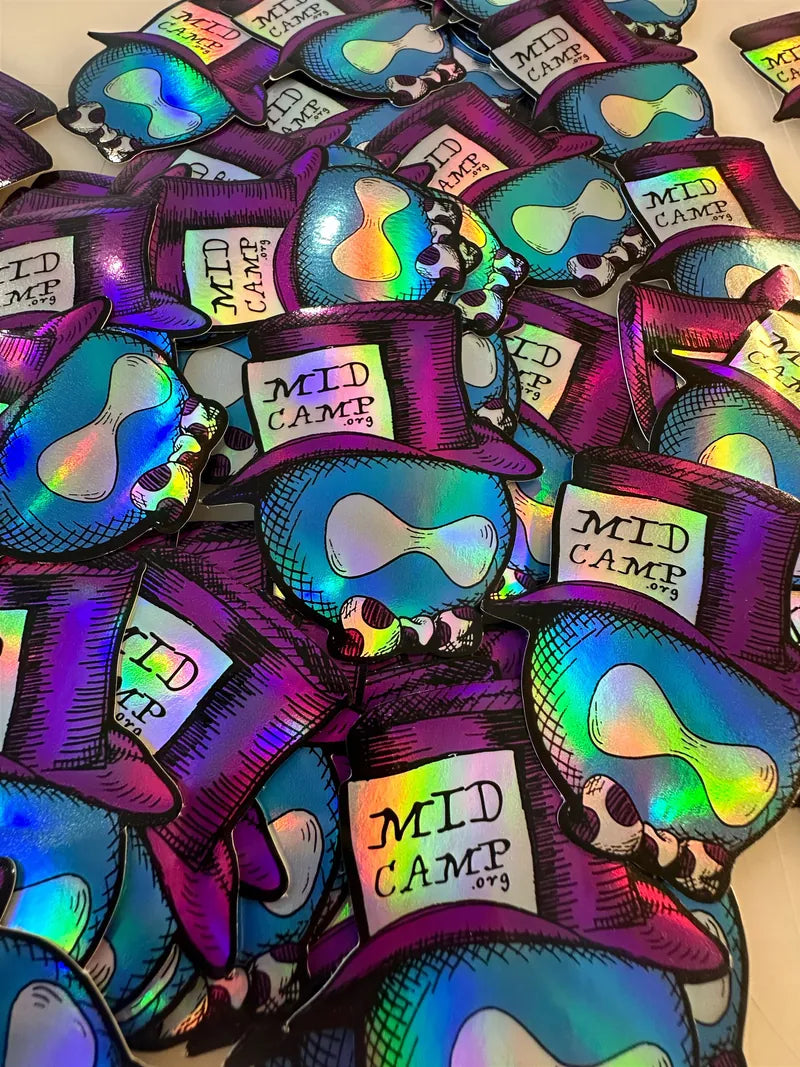 Mid camp pile of holo die cut stickers
