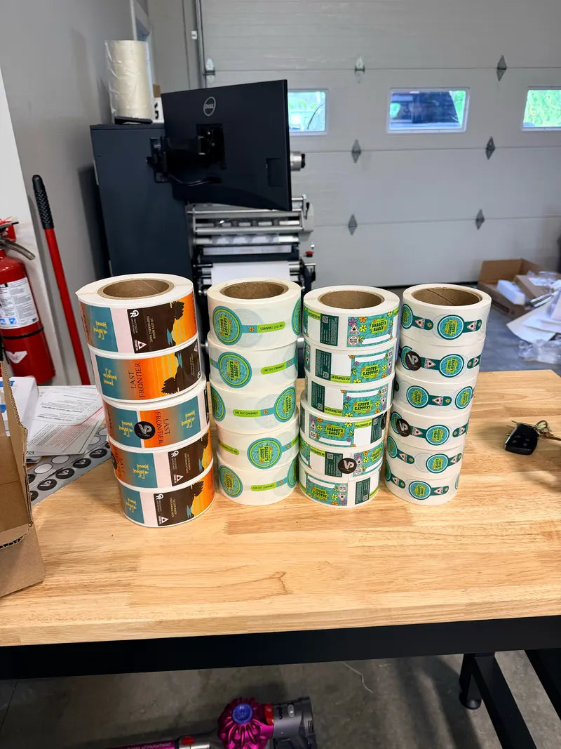 Label rolls on workbench