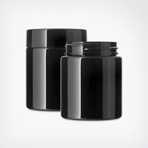 4oz Gloss Black Glass Jar w/ CR Lid - Case of 30 ($1.25/jar)