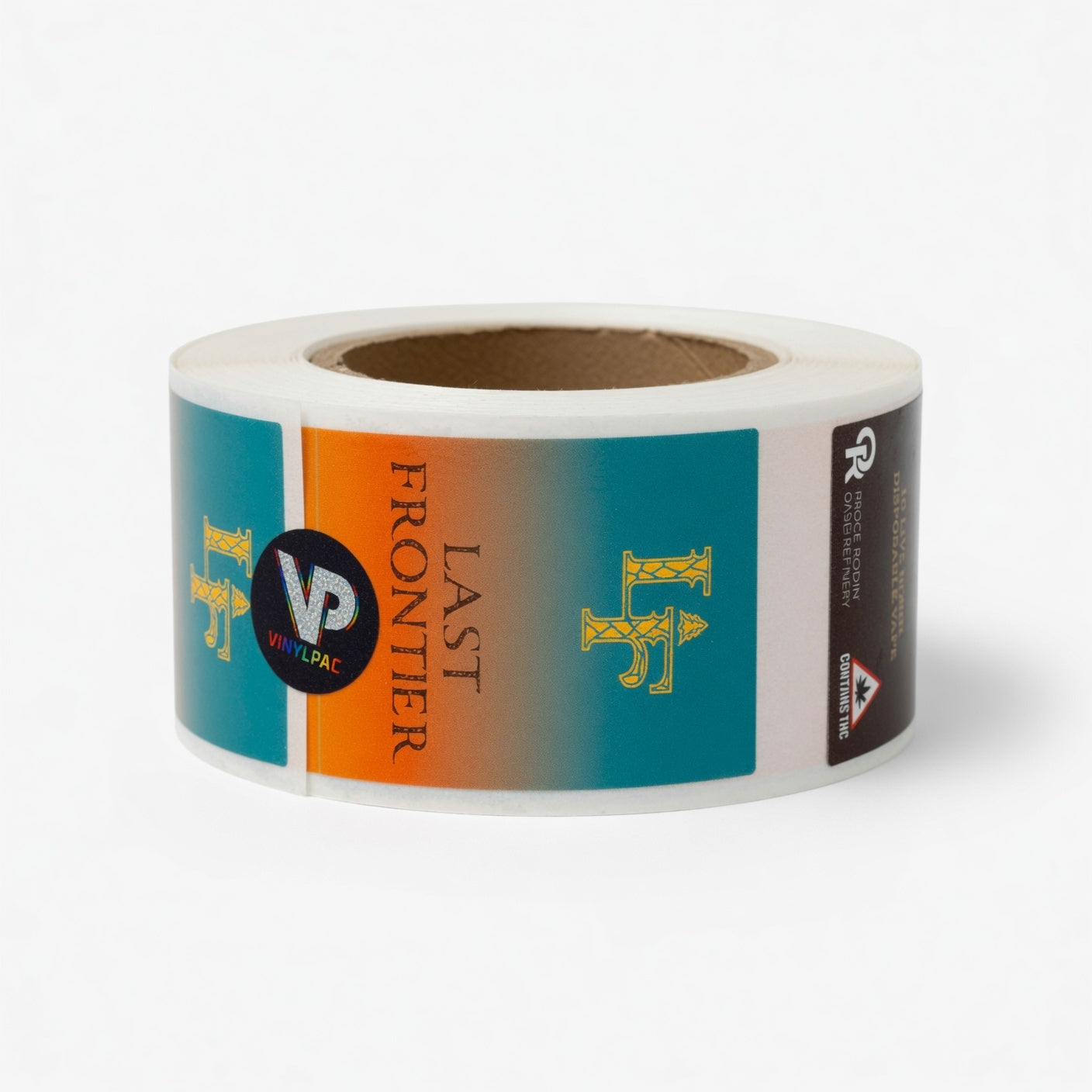 Close-up of custom printed roll labels