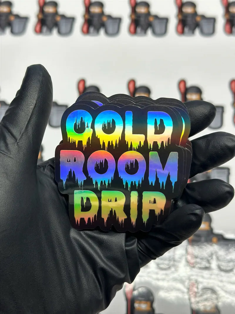 Cold room drip holo die cut sticker in glove