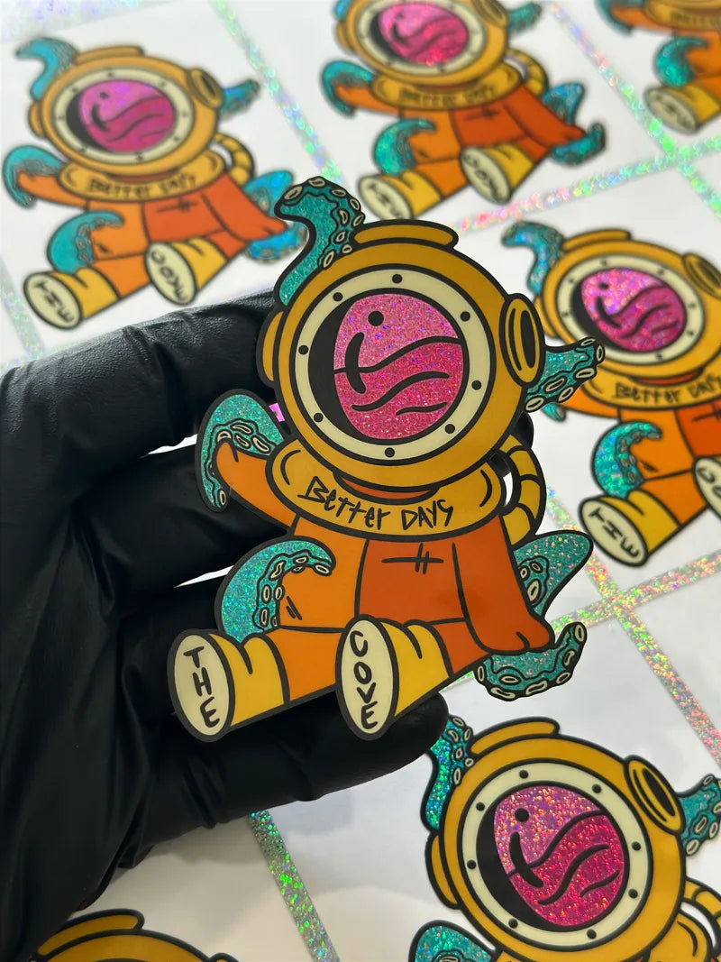 Die cut sticker in glove