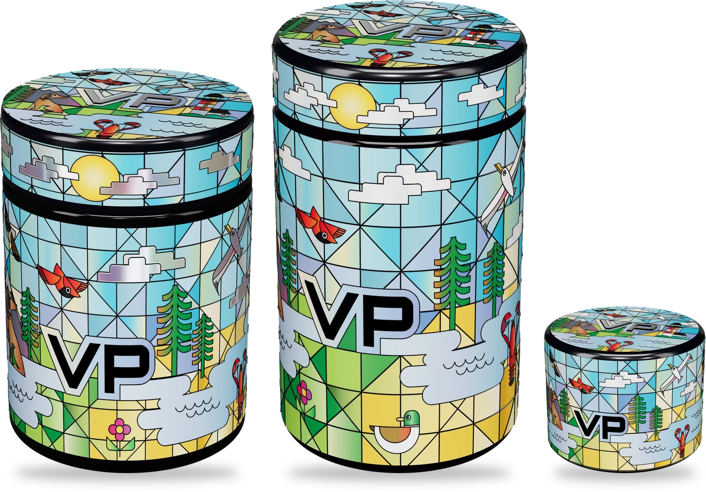 VINYLPAC jar labels on 4 oz, 150 ml and 5 ml glass jars, with a lid wrap on the 150 ml jar